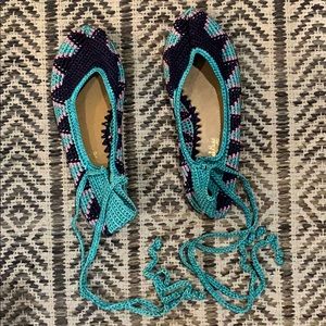 Ballet Slipper Tie Woven Flat Sandals size 6.5